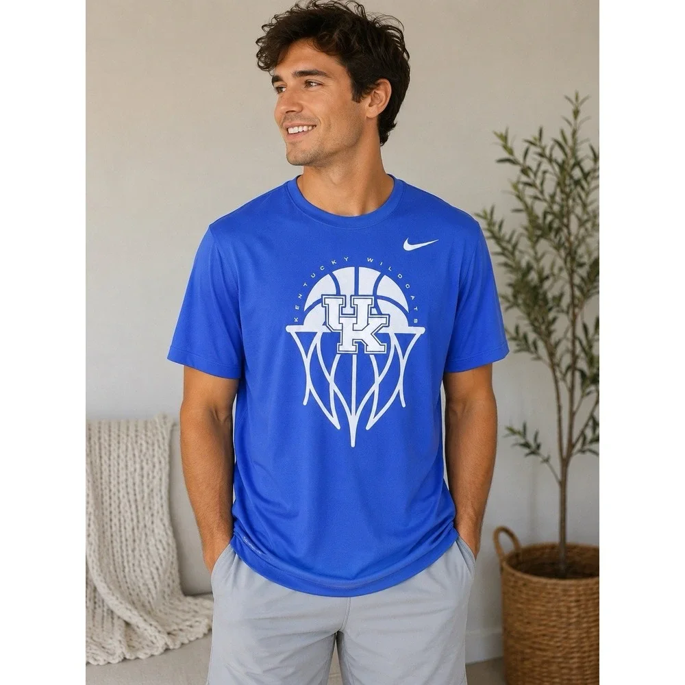 Nike Kentucky Wildcats T Shirt Mens XXL Blue Dri Fit UK Basketball Short Sle